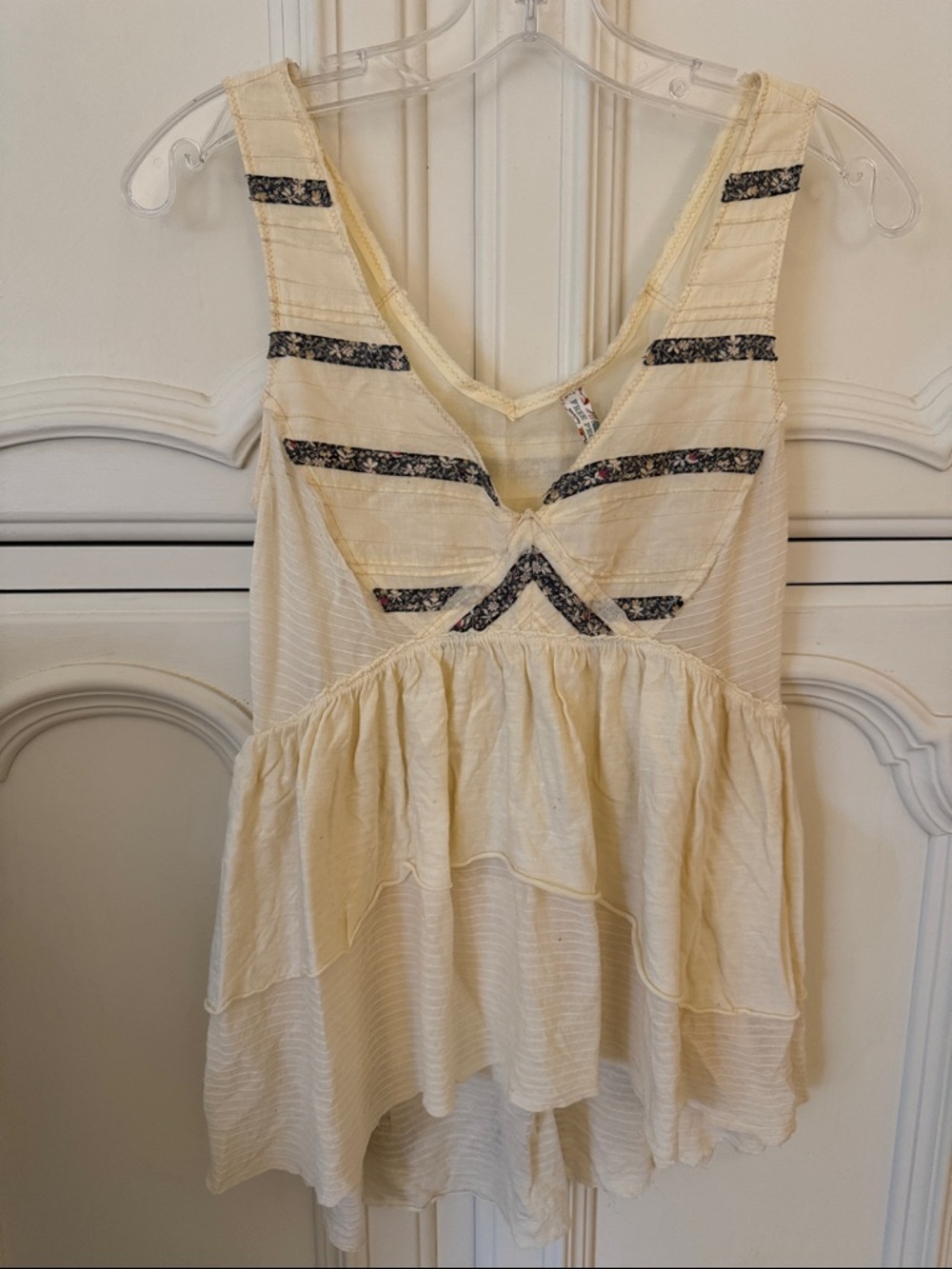 Free People Cream Tank with Black Floral Stripes